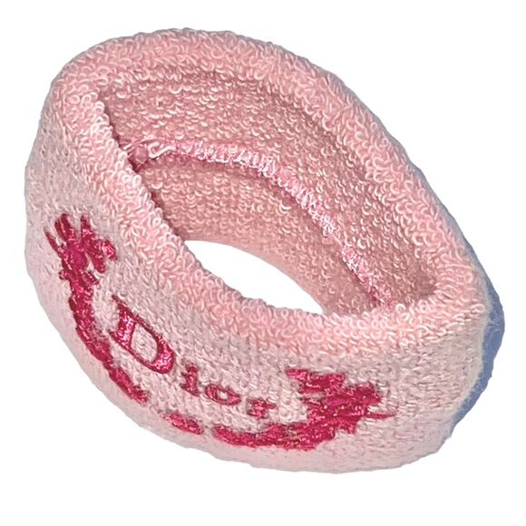 VTG Christian Dior Pink Logo Terry Cloth Sweat Band Sport Wristband Bracelet - Picture 9 of 13